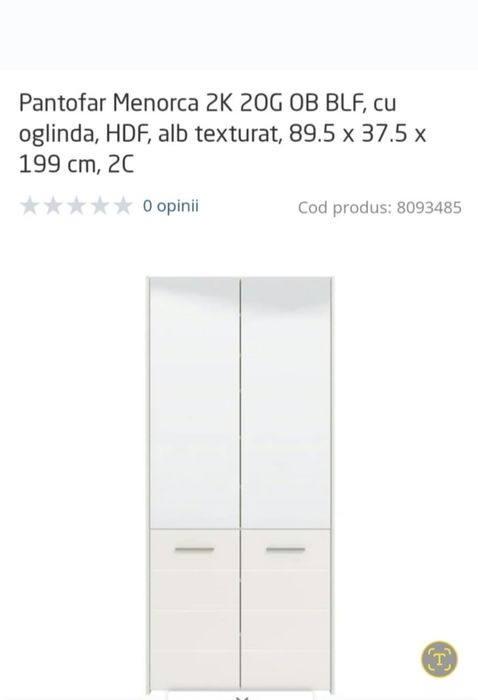Vând pantofar Menorca 2K cu oglindă, HDF, alb