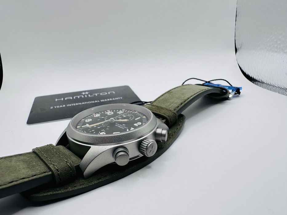 *Чисто Нов* Hamilton H71706830 Khaki Field Chronograph *Military Tactical*