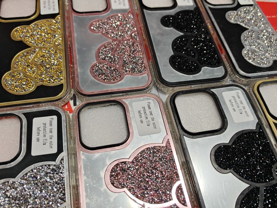 iPhone 16,16 Pro,16 Pro Max луксозни блестящи гърбове Teddy Bear