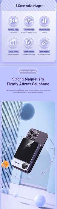 Awei P39K Magnetic Wireless Mini Power Bank 10000mAh For iPhone 15 16