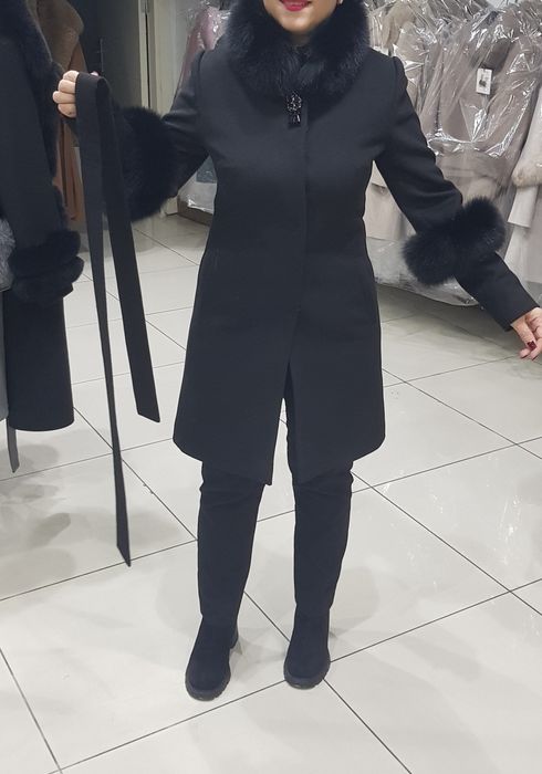 Palton din cașmir cu blană naturală