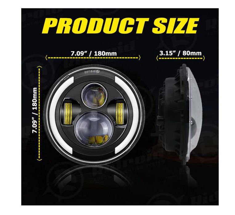 К-т Кръгли LED фарове 7" 70W H4 букса, къси, дълги, дневни и мигач