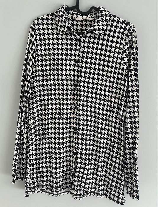 Camasa eleganta alb negru, model houndstooth