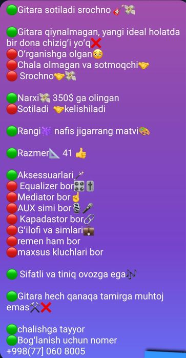 41 razmer accustik gitara ideal holatda