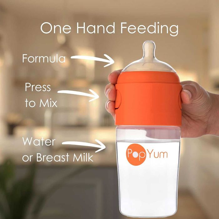 PopYum 9 oz Orange Anti-Colic Formula Making/Mixing/Dispenser Sticle pentru copii, 3-Pack cu #2 Medium Flow Nipples, 260 ml, BPA-Free, Natural Latch