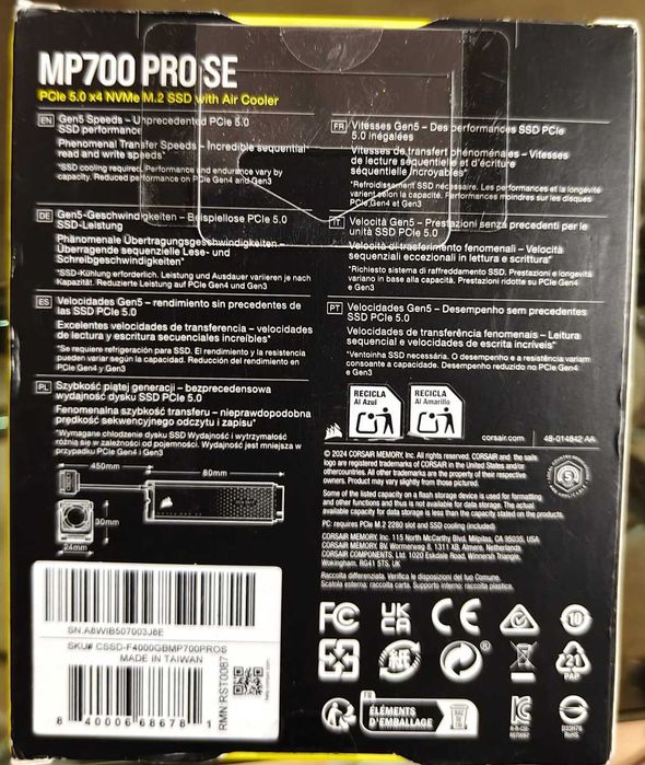 SSD Corsair MP700 PRO SE cu Air Cooler 4TB PCIe 5.0 x4