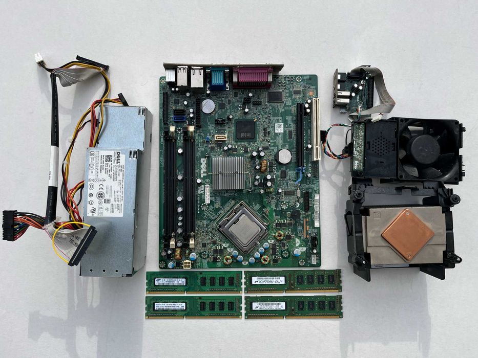 DELL, дъно, процесор - Q6600, охлаждане, РАМ - 4гб, захранване, кутия
