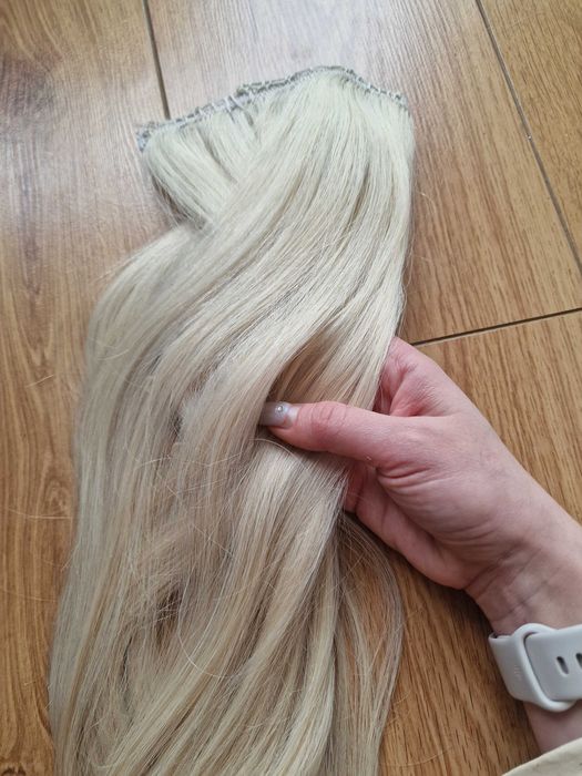 100% естествена виетнамска коса платинено руса, 60 см