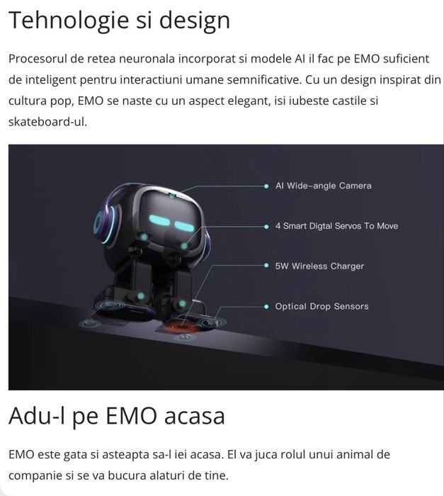 robot Emo AI living.ai emotional pet cu Chat GPT