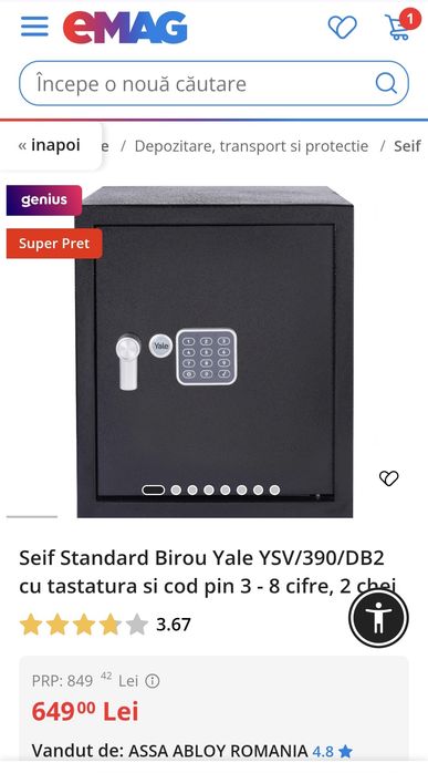 Vand seif Yale nou la jumătate de preț