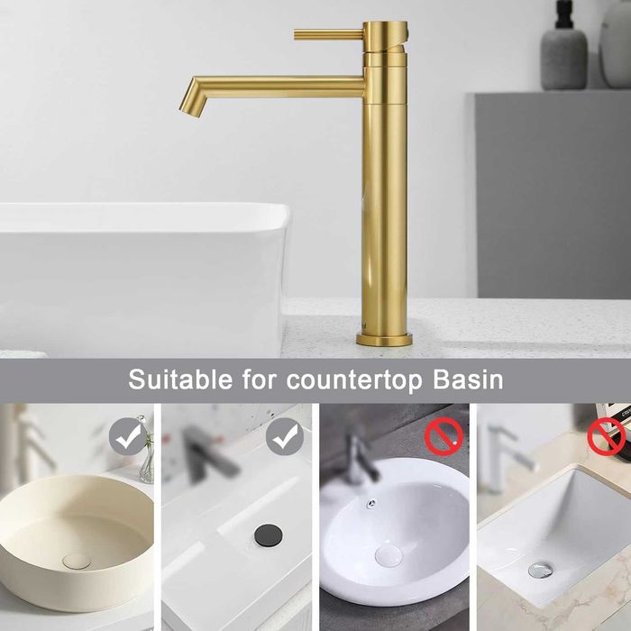 Baterie baie aurie,înalt pentru blat, rotație la 360°, înălțime 204 mm