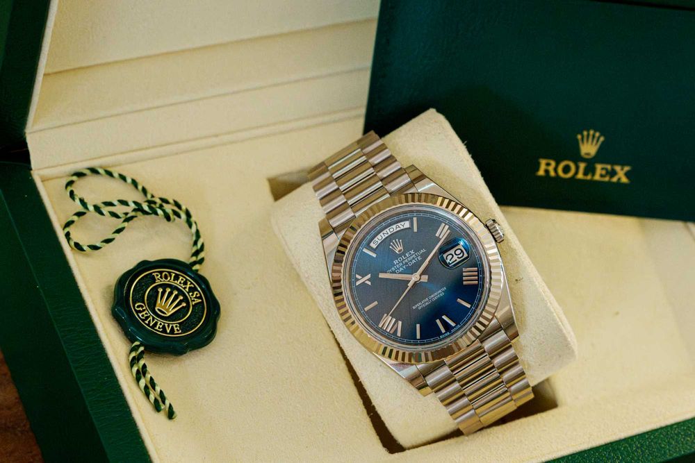 Rolex Day Date 40mm, aur alb, ref 228239, full set, ca nou