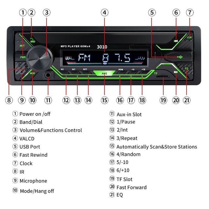 Radio auto cu bluetooth 4x60W