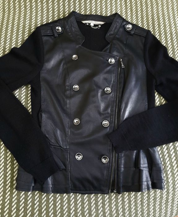 Тонкая кожаная куртка кофта из шерсти и натуральной кожи