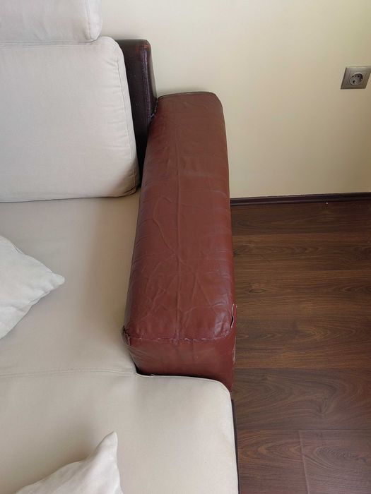 Ъглов ляв  диван  кожа с плат