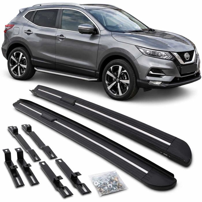 Странични степенки за Nissan Qashqai J11 (2014–2021) – Черни със сребристи лайсни