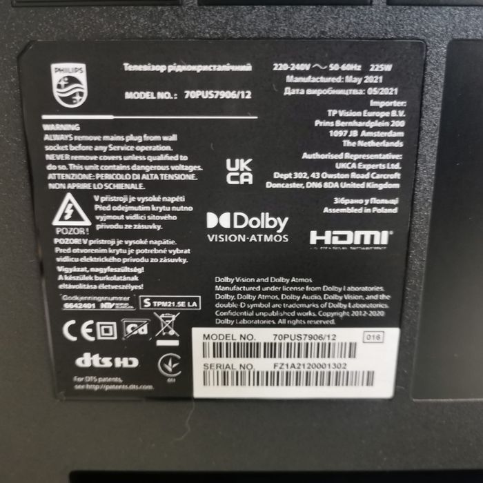 Vand TV Philips 7OPUS7906/12 (7900 Series) display spart