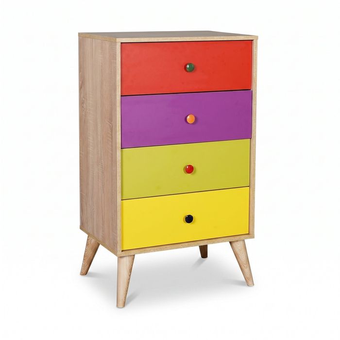 Comoda Adore Rainbow, 4 sertare, Multicolor/Sonoma, 60x104x45 cm - Natur