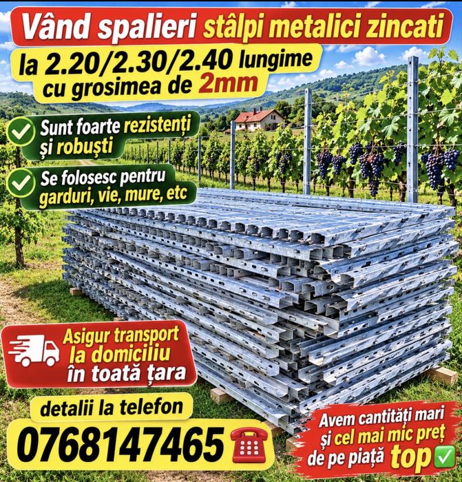 Spalieri stalpi zincati metalici pentru vie si garduri