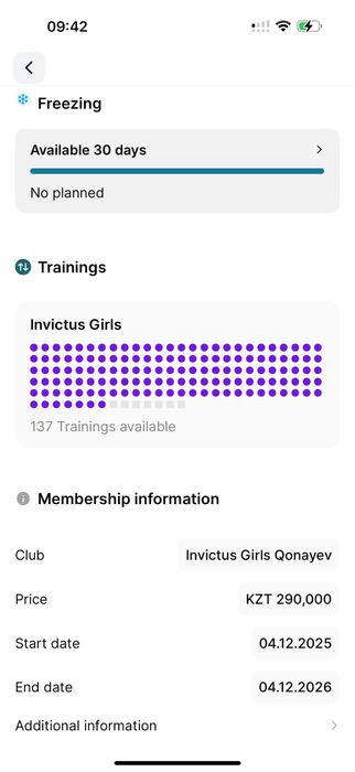 Продам годовой абонемент в Инвиктус герлз / Invictus girls Qonayev
