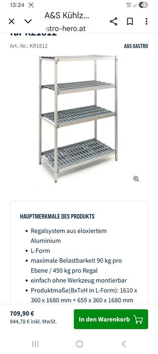 Vând rafturi profesionale din aluminiu cu polițe din plastic