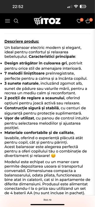 Leagan electric cu melodi pentru bebelusi