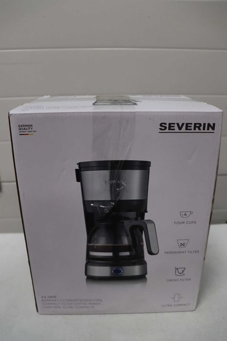 SEVERIN KA 4808 Компактна кафемашина, Ароматно кафе с кафемашина за до 4 чаши, Шварц кафемашина с постоянен въртящ се филтър, Неръждаема стомана