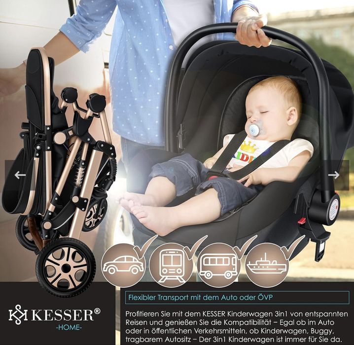 Пълен комплект комбинирана детска количка 3 в 1 Kesser®