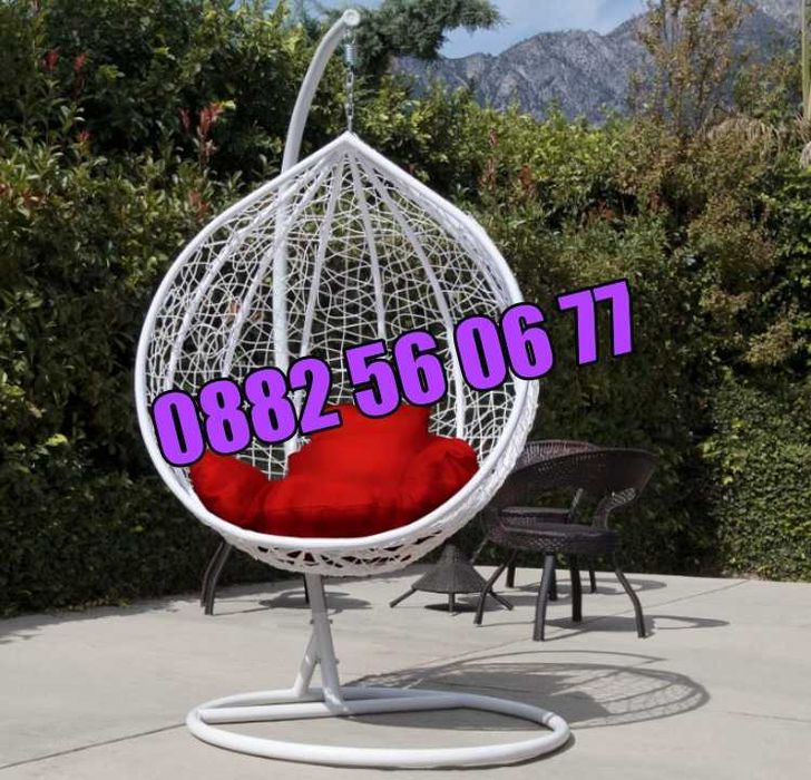 Градинска люлка тип гнездо, люлка гнездо, бяла с въглавници