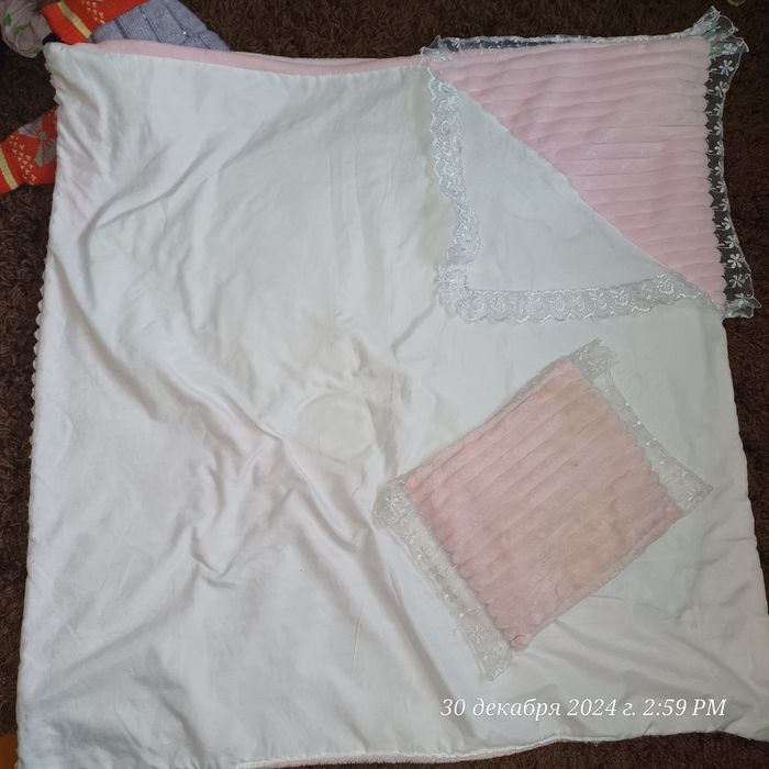 Плед стеганое одеялко с рождения конверт на выписку бант