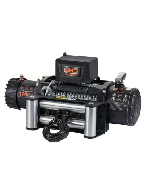 Troliu electric auto EMD Winch 12000lbs (5443kg), 12V, cablu otel, 26m, raport 265:1