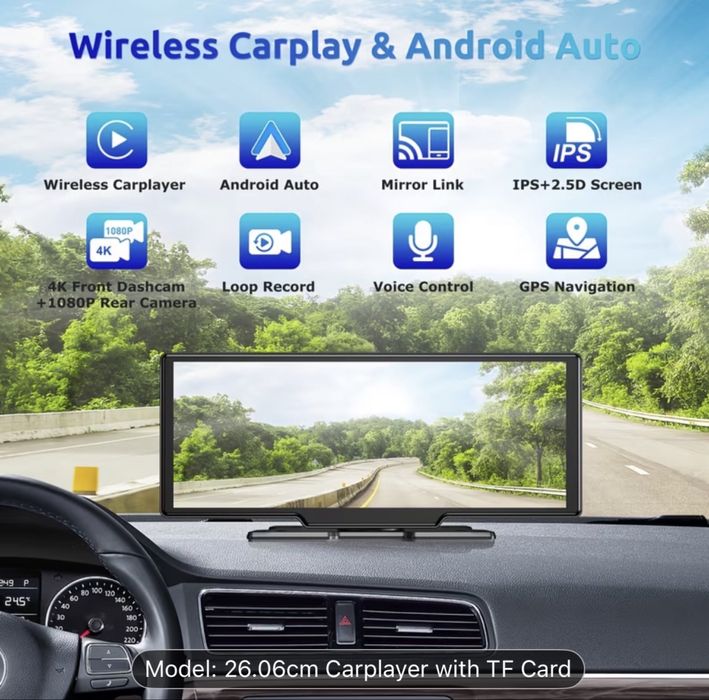 Navigatie auto mare  cu camera 4k, android auto si carolay wireless