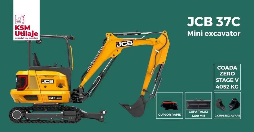 Mini Excavator NOU JCB 37C (4T) - Coada ZERO, 25 CP, Motor Perkins