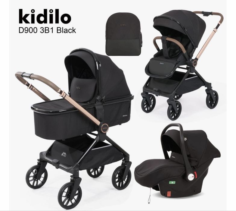 Коляска 3в1 Kidilo D900 черный цвет