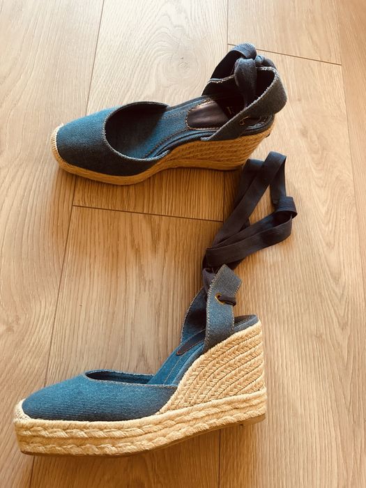 Дънкови еспадрили платформа и връзки Зара