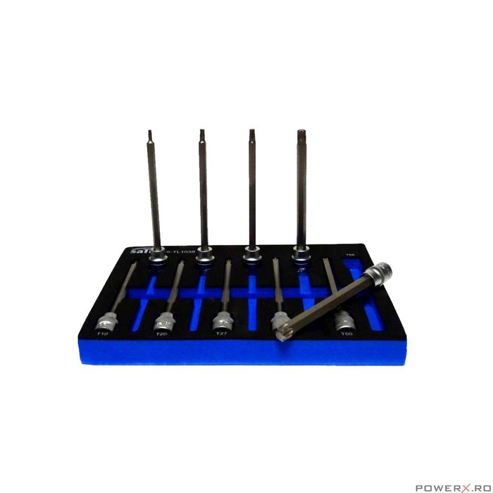 Trusa torx, biti, lungi 140 mm, 10 piese, 3/8" T10-T55, Satra