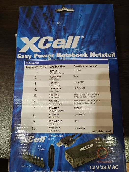 Немско! Универсално зарядно за лаптоп  кола камион дом 12-24-220v  120W Немско!
