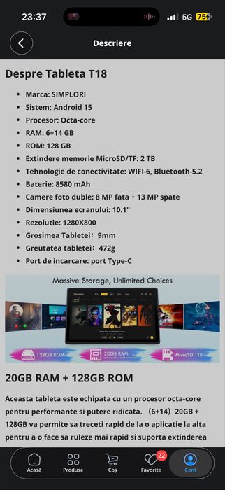 Tableta 10' RAM: 6+14 GB ROM: 128 GB ca nouă, garantie 2027