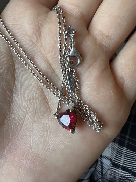 Серебряное колье Pandora "Красное сердце" (оригинал)