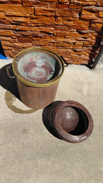 Oala cupru, alama cu sita si capac 30 litri
