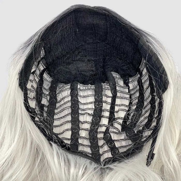 Парти хелоуин сребристо руса перука с тъмни корени на път