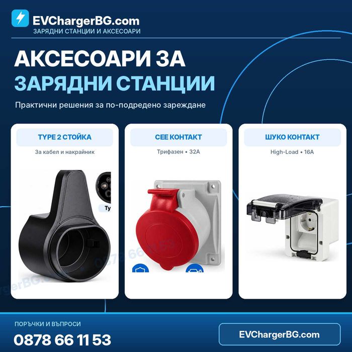 УЛТРА ПРОМО! Зарядни станции за електромобили Type 2, 3.5/7/11/22kW, WiFi, APP, до 32A, 1/3 фази, 2 г. гаранция, от 99 евро