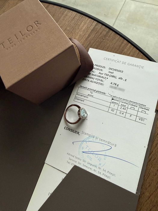 Inel Teilor - Aur Alb 18k, Acvamarin 2.44ct, 42 diamante VS1
