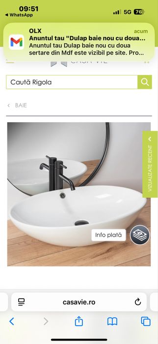 Lavoar pe blat ceramic Rea Olga , 63x41.5 cm