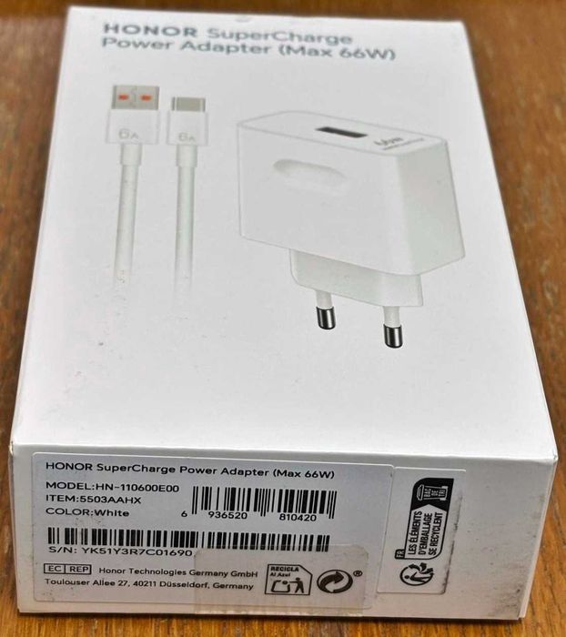 Incarcator Honor SuperCharge 66W, Cablu USB la Tip C, 6A, Alb, sigilat