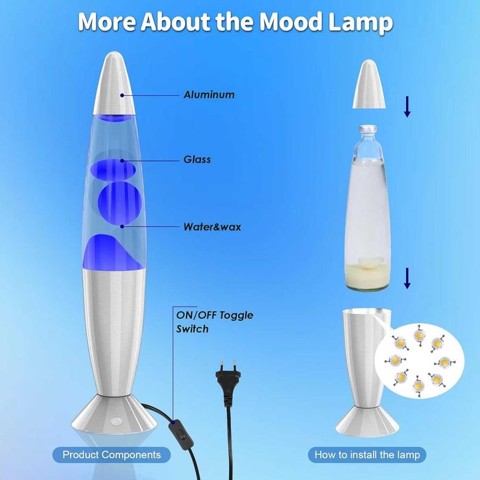 Lampă Lava de 13,5 inch, lampă retro Art Deco cu 17 culori RGB