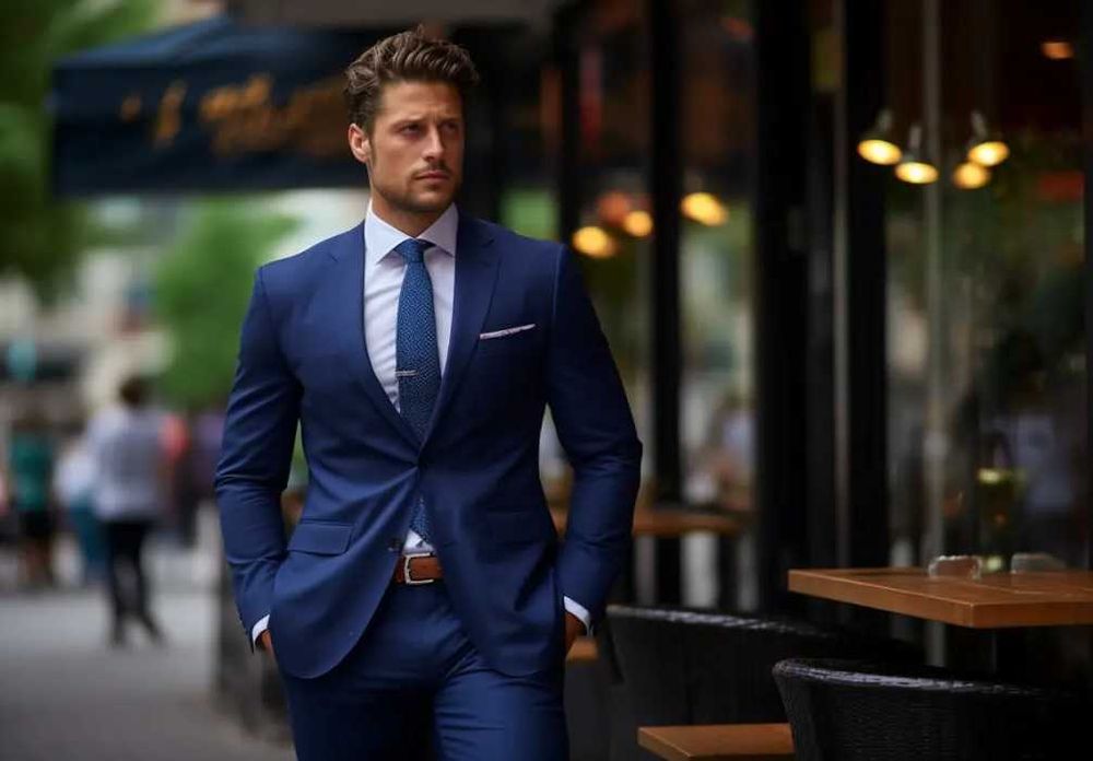 Costum slim fit 48 M premium CINQUE NOU lana usoara navy