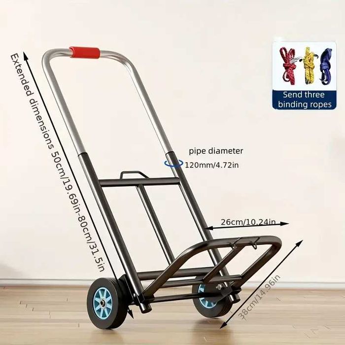Carut carucior pliabil cadru metalic 90x30x26cm, roți dure cu rulmenti rezistente la uzură carat pentru mutare cumpărături și călătorii. Sarcina 55 Kg