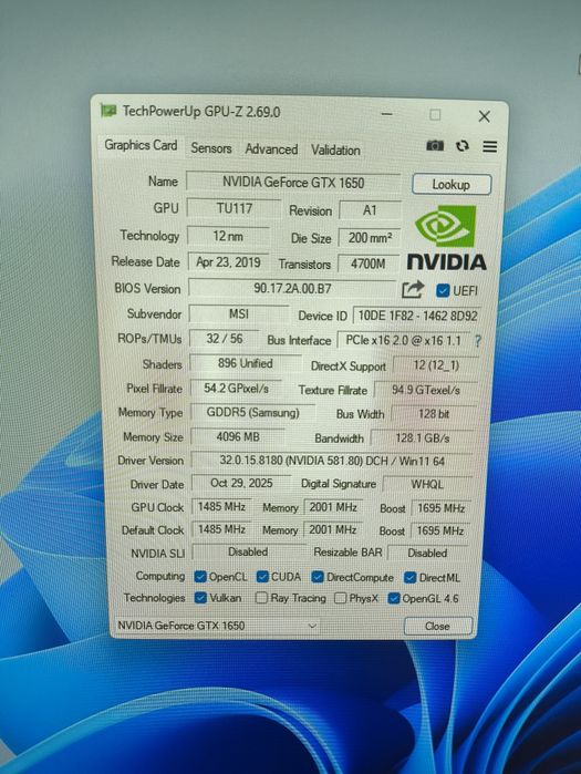 MSI GTX1650 4Gb 128bit GDDR5 LowProfile
Low Profil