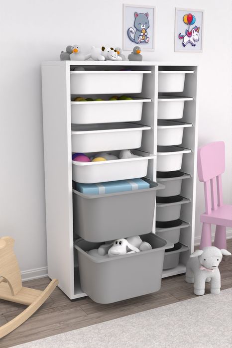 Шкаф за играчки, Етажерка с 14 кошници за съхранение